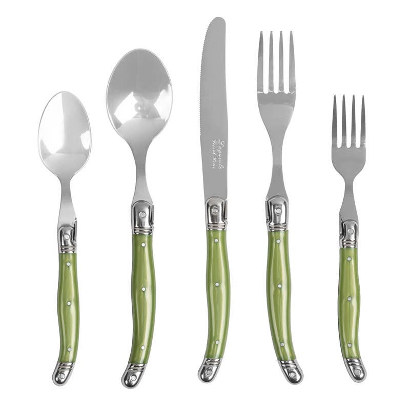 20-Piece Stainless-Steel Laguiole Flatware Set, Spring Green