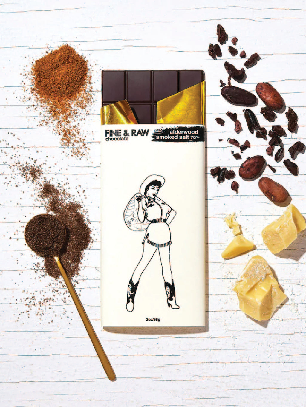 Alderwood Smoked Salt Chocolate bar - Brooklyn Bonnie Collection by FINE + RAW